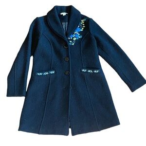 Appleseed’s 100% Wool Black Women’s Embroidered Coat